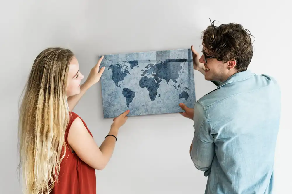 Tableau blanc magnétique effaçable à sec avec carte du monde sur toile