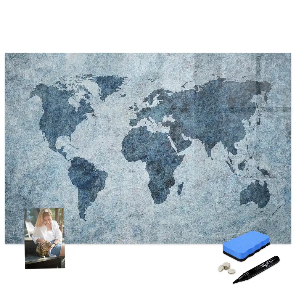 Tableau blanc magnétique effaçable à sec avec carte du monde sur toile