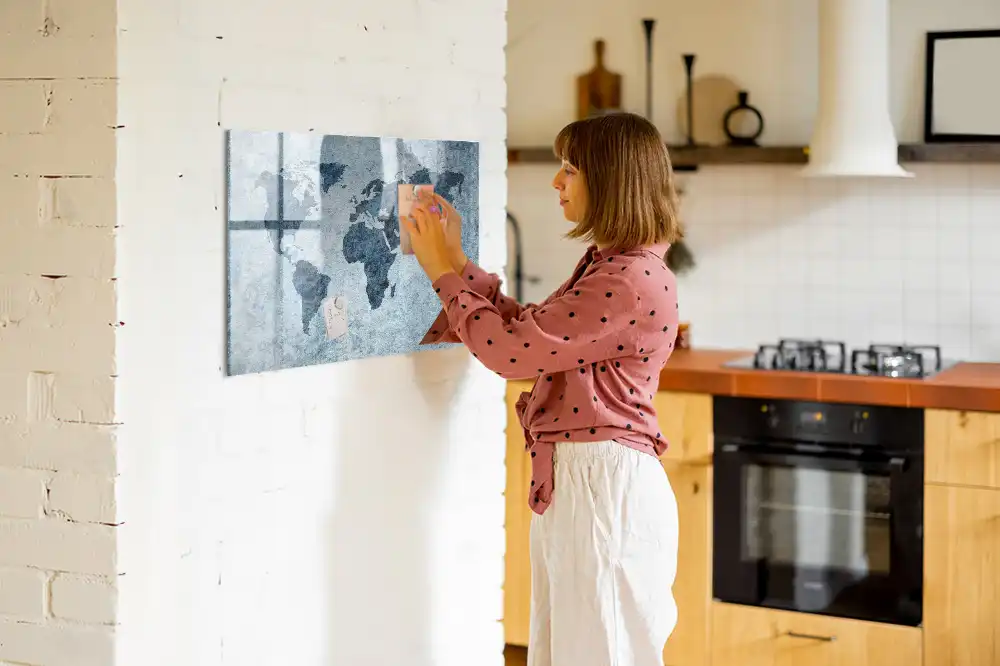 Tableau blanc magnétique effaçable à sec avec carte du monde sur toile