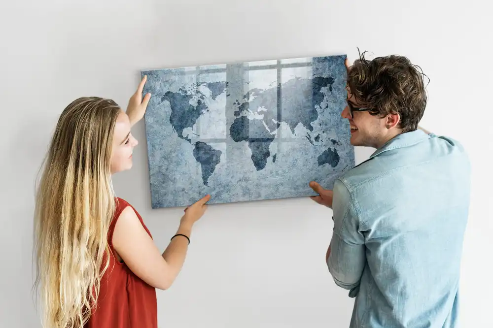 Tableau blanc magnétique effaçable à sec avec carte du monde sur toile