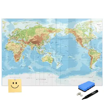 Tableau blanc magnétique effaçable à sec avec carte du monde physique