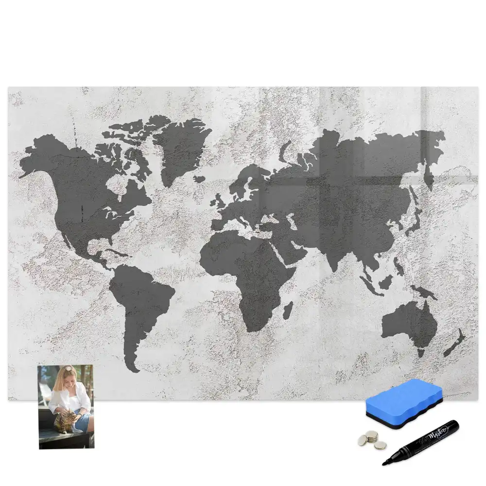 Tableau blanc magnétique effaçable à sec avec carte et structure effet béton