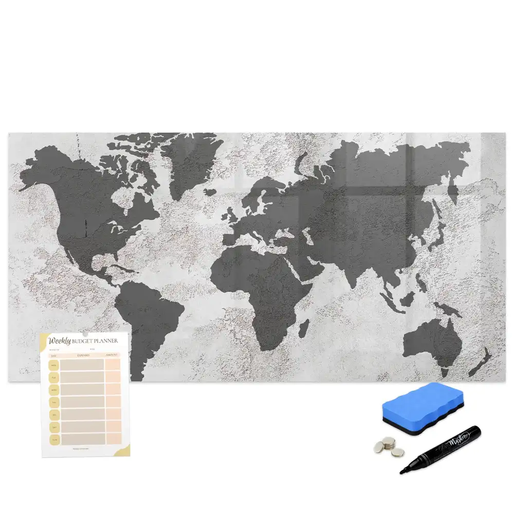 Tableau blanc magnétique effaçable à sec avec carte et structure effet béton