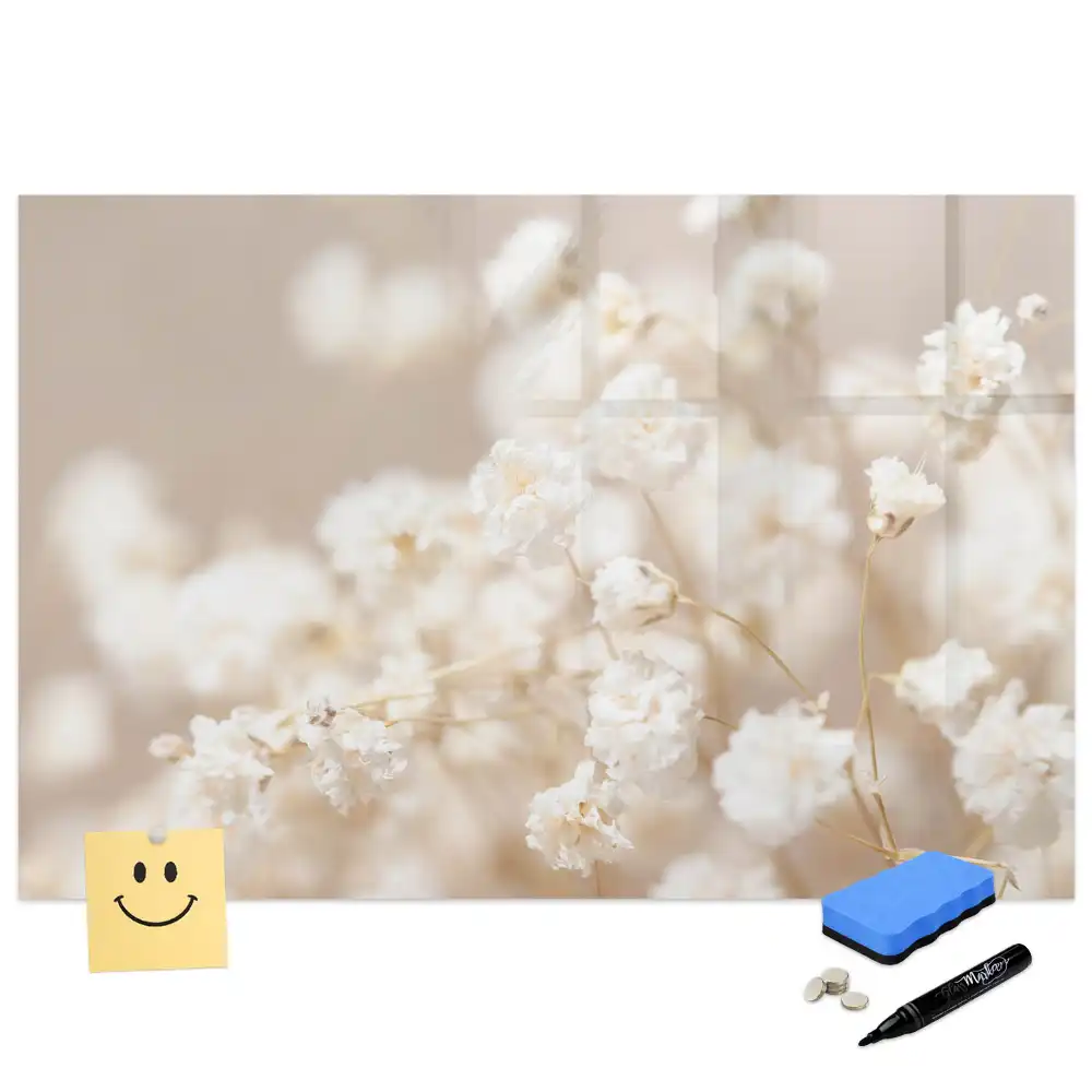 Tableau magnétique pour écriture motif fleurs blanches