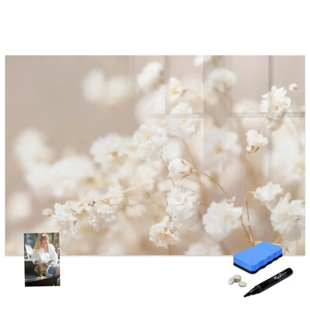 Tableau magnétique pour écriture motif fleurs blanches