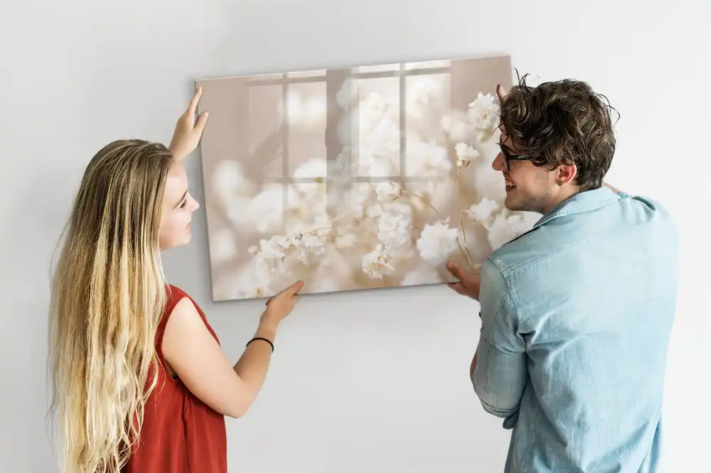 Tableau magnétique pour écriture motif fleurs blanches