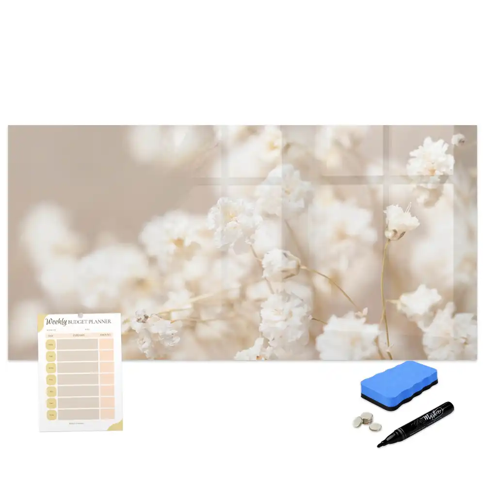 Tableau magnétique pour écriture motif fleurs blanches