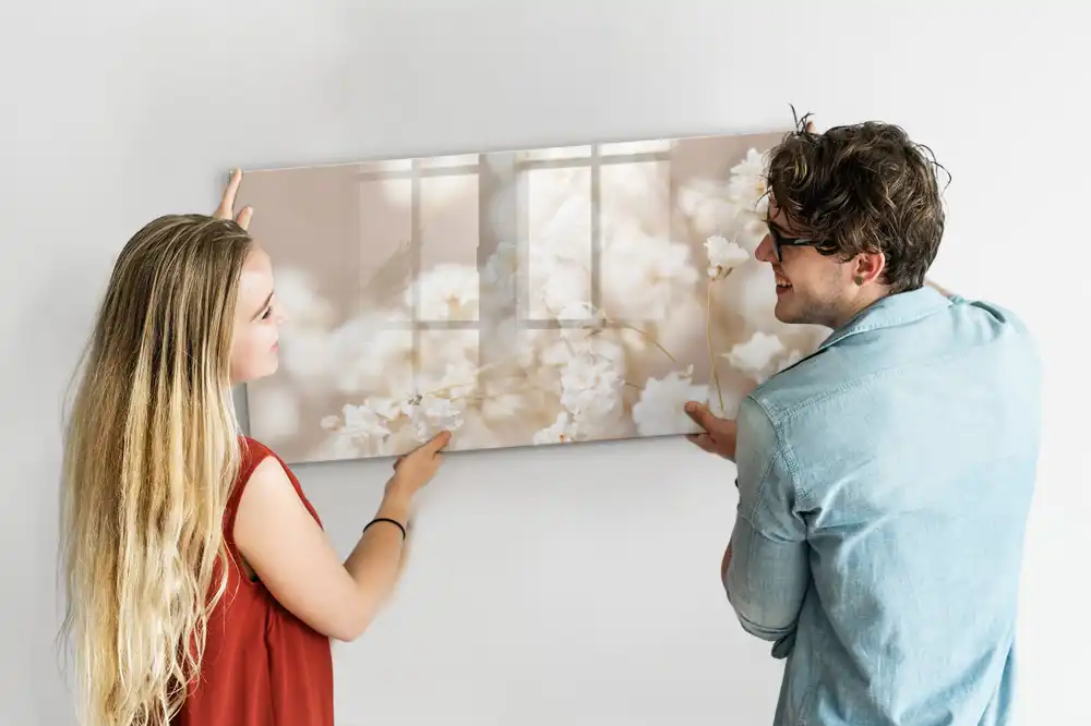 Tableau magnétique pour écriture motif fleurs blanches