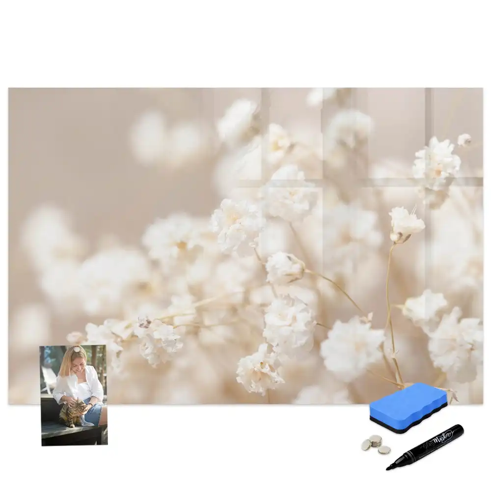 Tableau magnétique pour écriture motif fleurs blanches