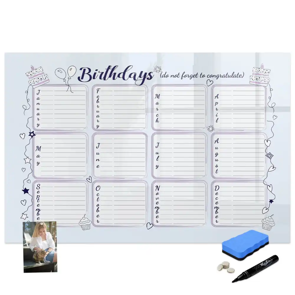 Tableau blanc magnétique effaçable à sec pour rappel d'anniversaire