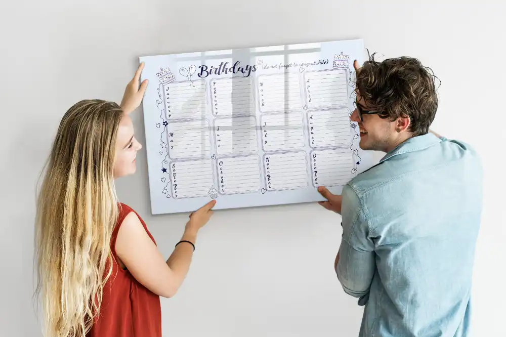 Tableau blanc magnétique effaçable à sec pour rappel d'anniversaire