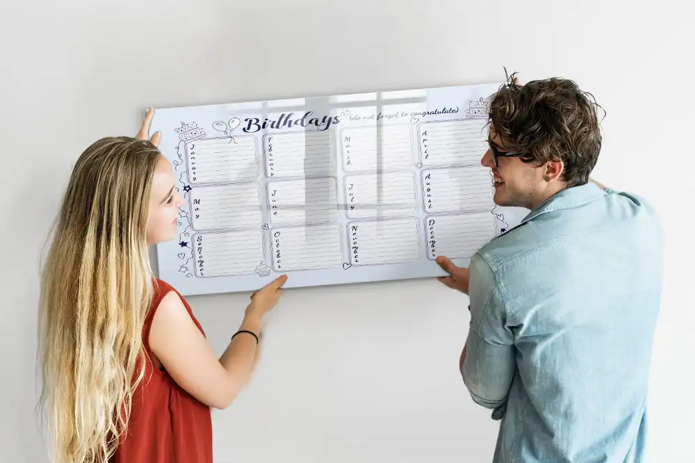 Tableau blanc magnétique effaçable à sec pour rappel d'anniversaire