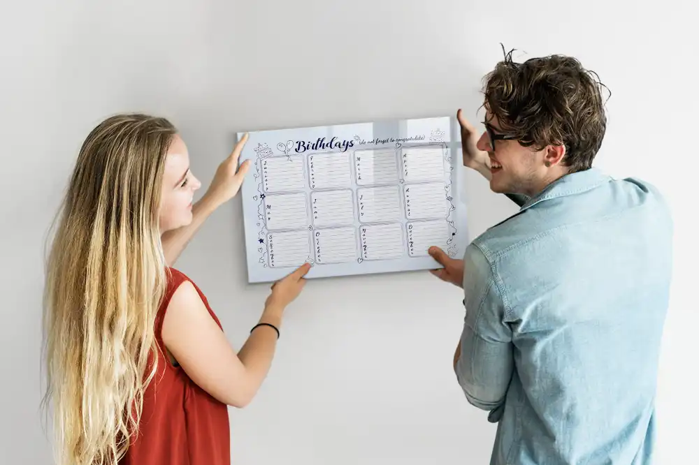 Tableau blanc magnétique effaçable à sec pour rappel d'anniversaire