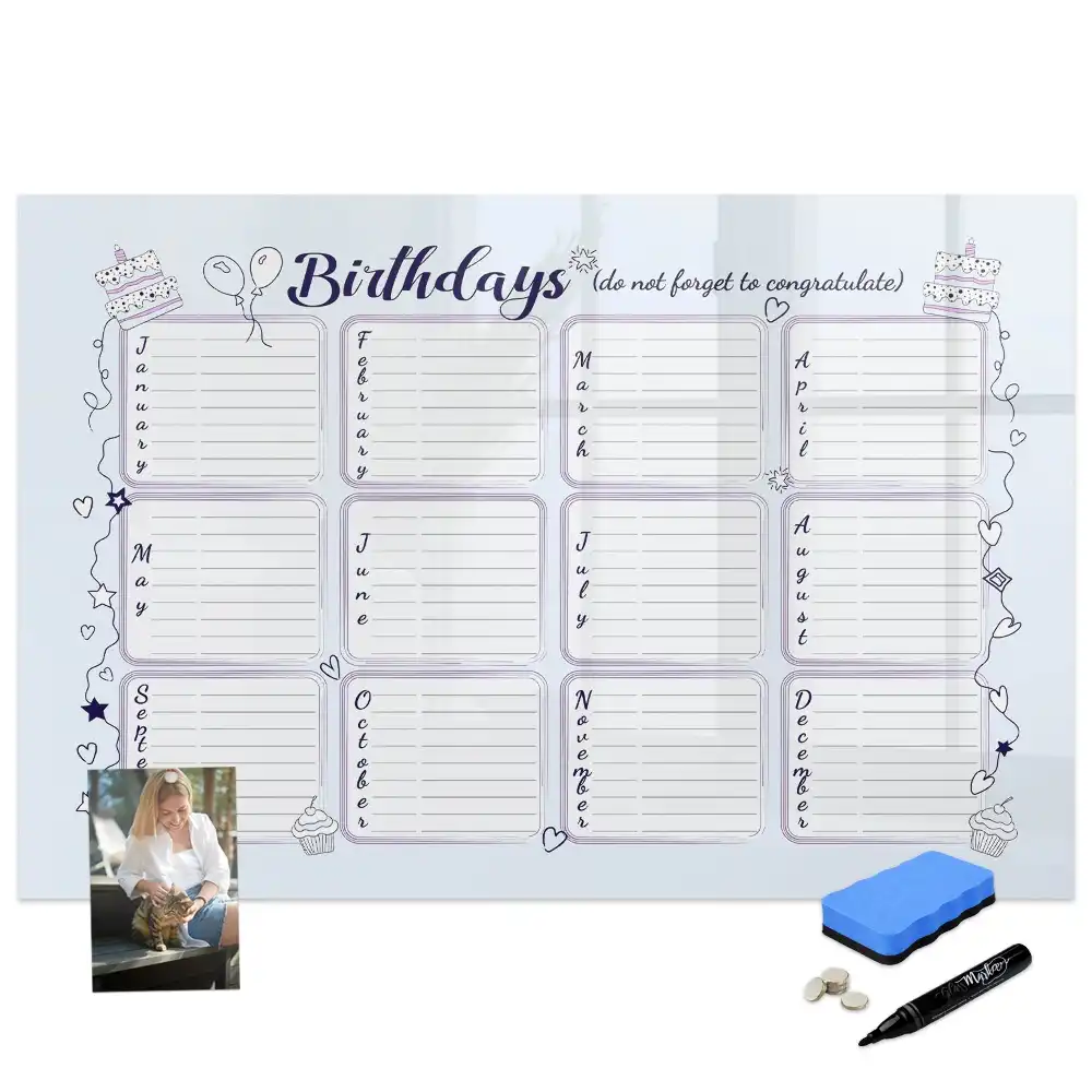 Tableau blanc magnétique effaçable à sec pour rappel d'anniversaire