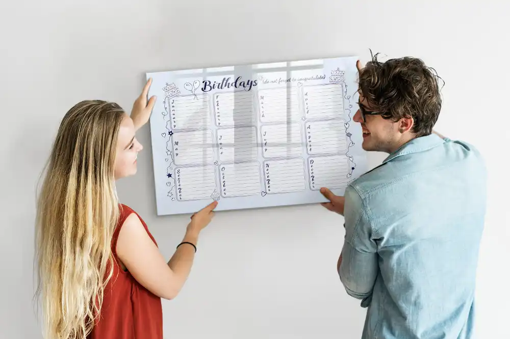Tableau blanc magnétique effaçable à sec pour rappel d'anniversaire