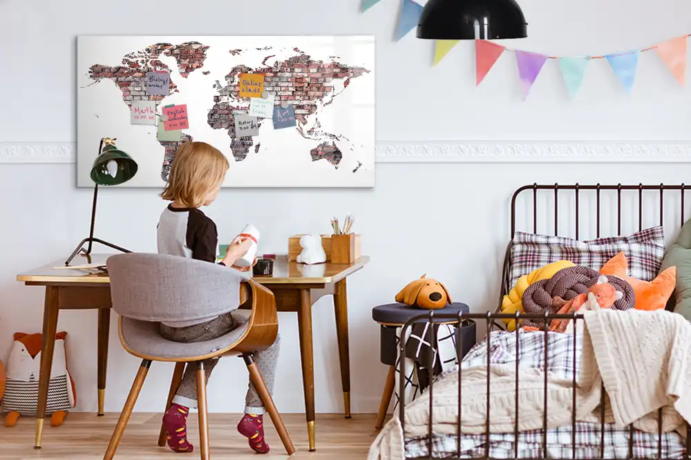 Tableau magnétique mural en forme de continents pour dessin