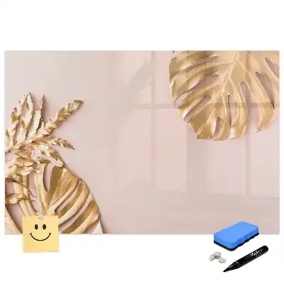 Tableau blanc magnétique effaçable à sec à motif de feuilles tropicales dorées