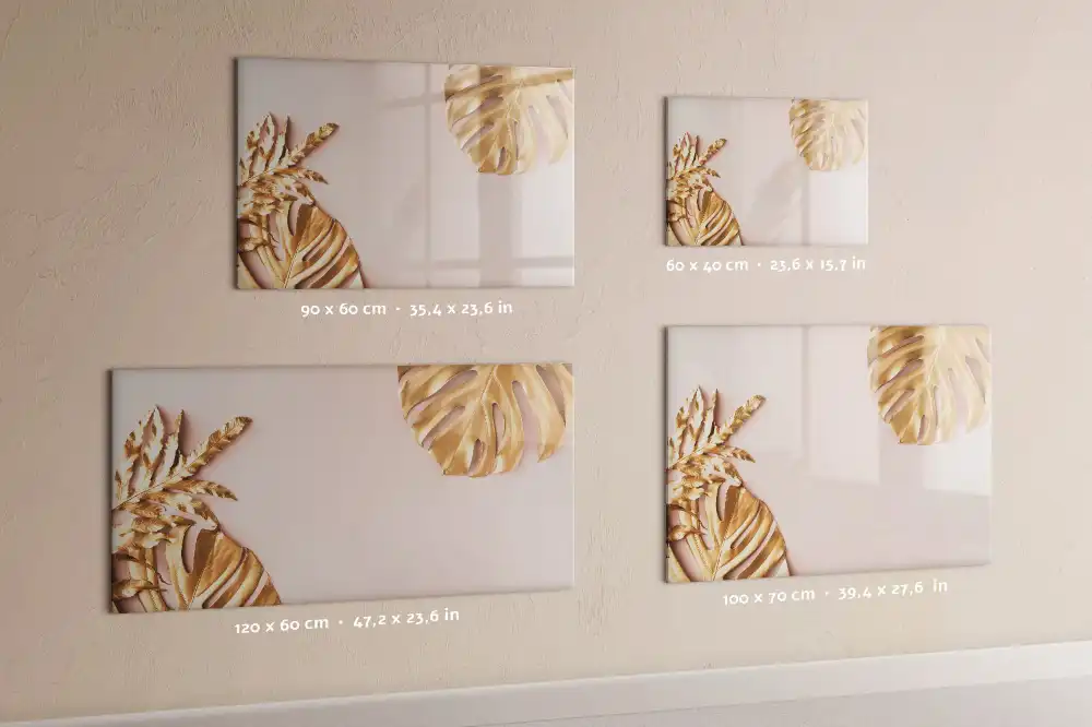 Tableau blanc magnétique effaçable à sec à motif de feuilles tropicales dorées