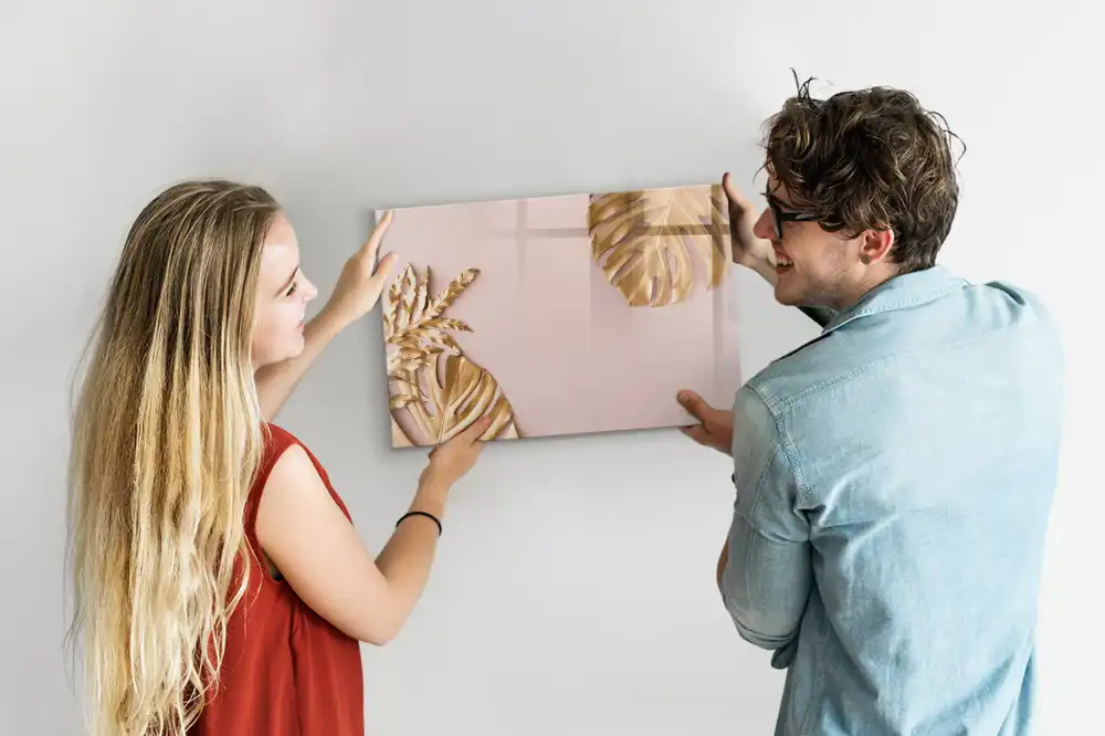 Tableau blanc magnétique effaçable à sec à motif de feuilles tropicales dorées