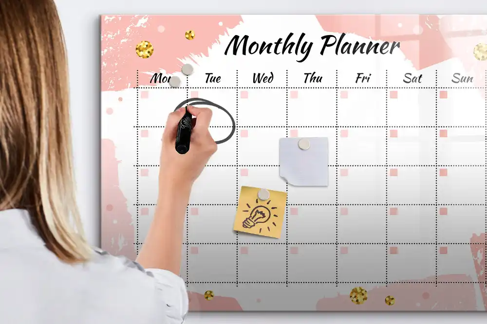 Tableau magnétique calendrier mensuel pour écriture
