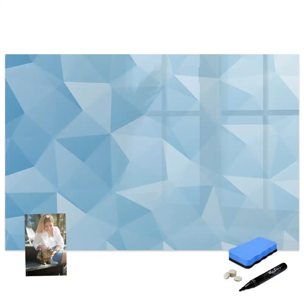 Tableau blanc magnétique effaçable à sec avec motif de pyramides abstraites