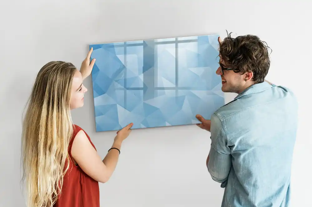 Tableau blanc magnétique effaçable à sec avec motif de pyramides abstraites