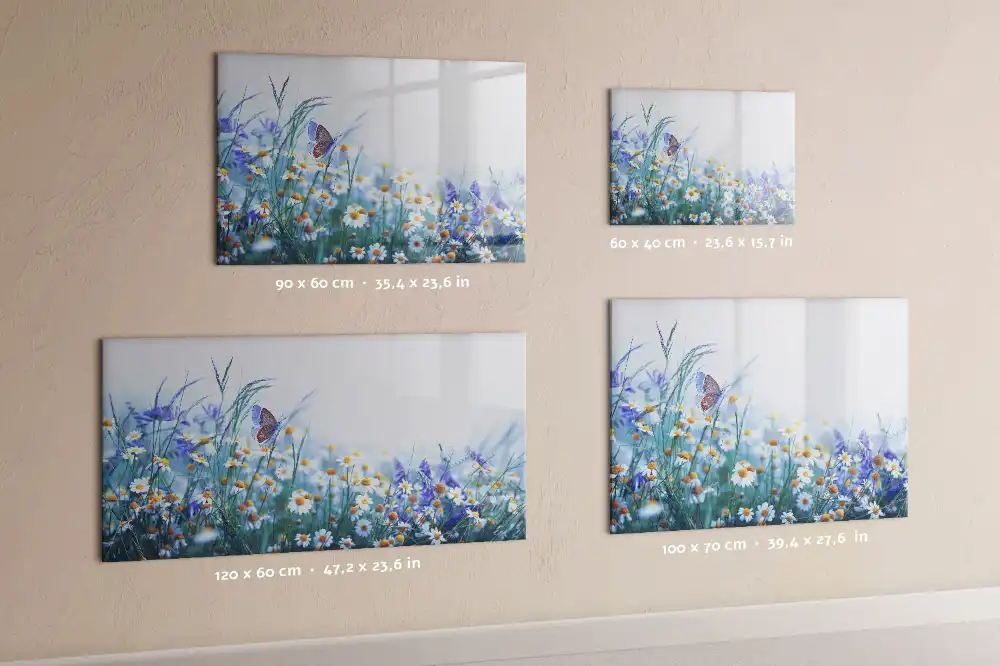 Tableau magnétique pour écriture motif papillon dans une prairie fleurie