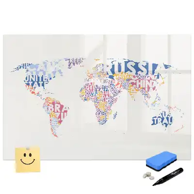 Tableau blanc magnétique effaçable à sec avec carte du monde
