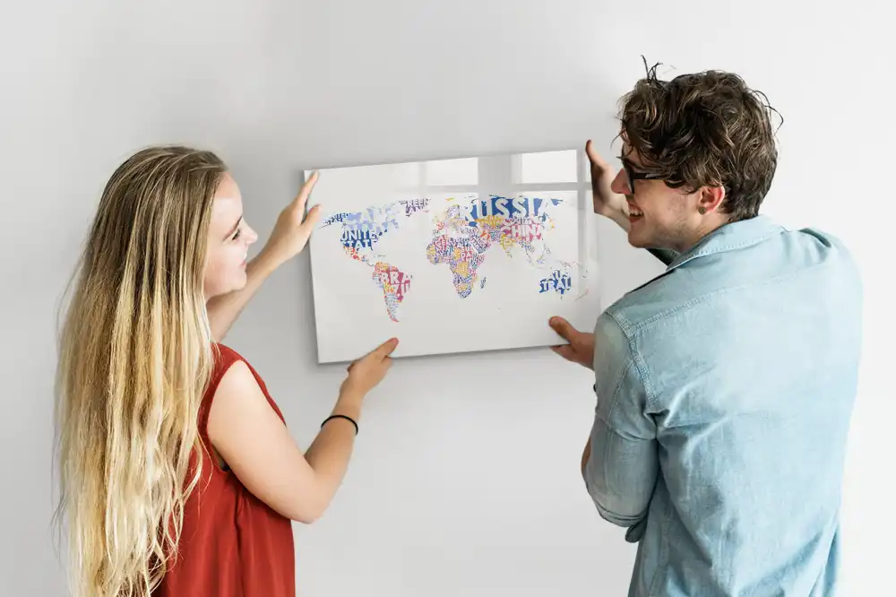 Tableau blanc magnétique effaçable à sec avec carte du monde