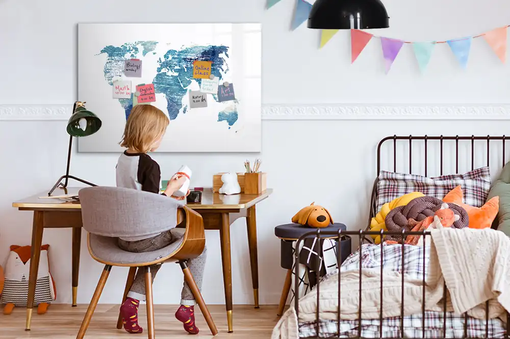 Tableau magnétique à dessiner avec grille géographique du globe