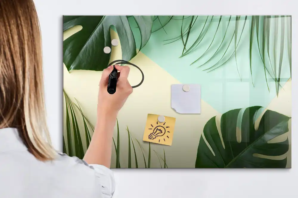 Tableau magnétique pour écriture motif monstera vert
