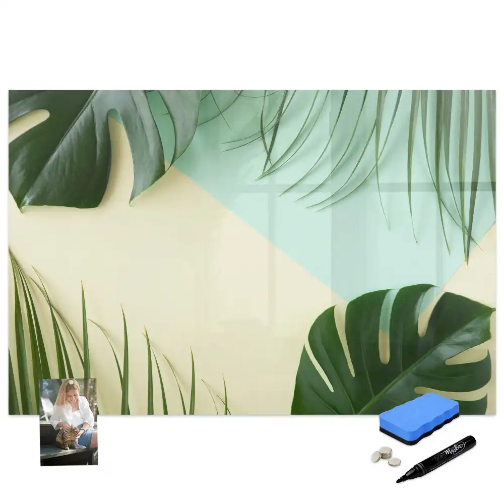 Tableau magnétique pour écriture motif monstera vert