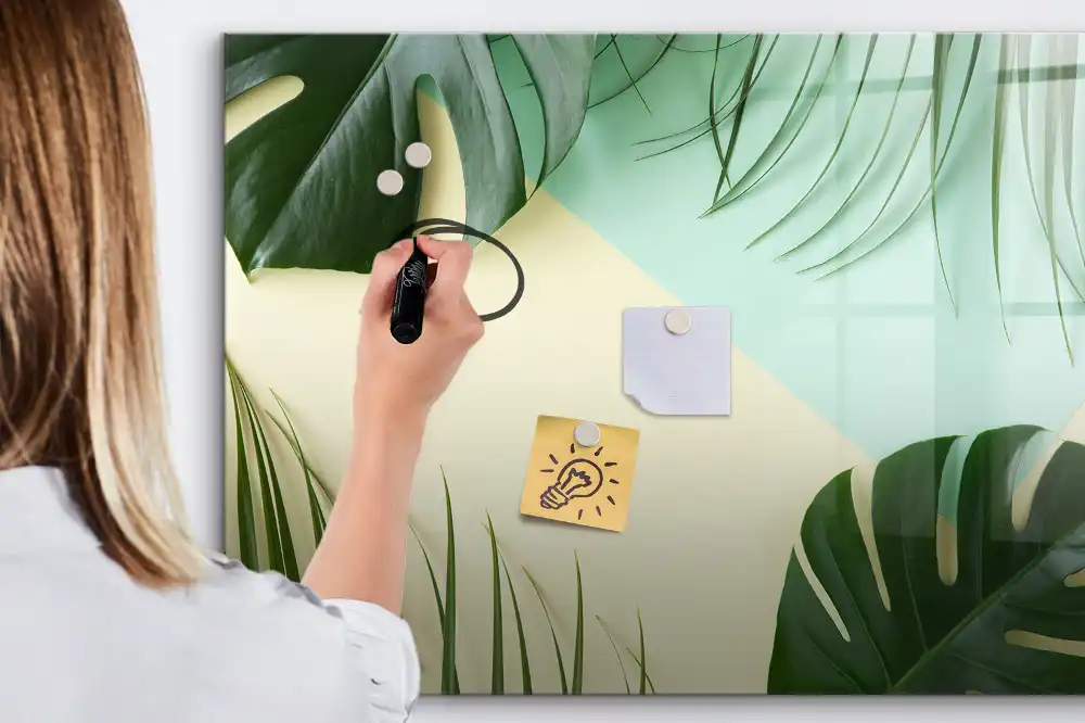 Tableau magnétique pour écriture motif monstera vert