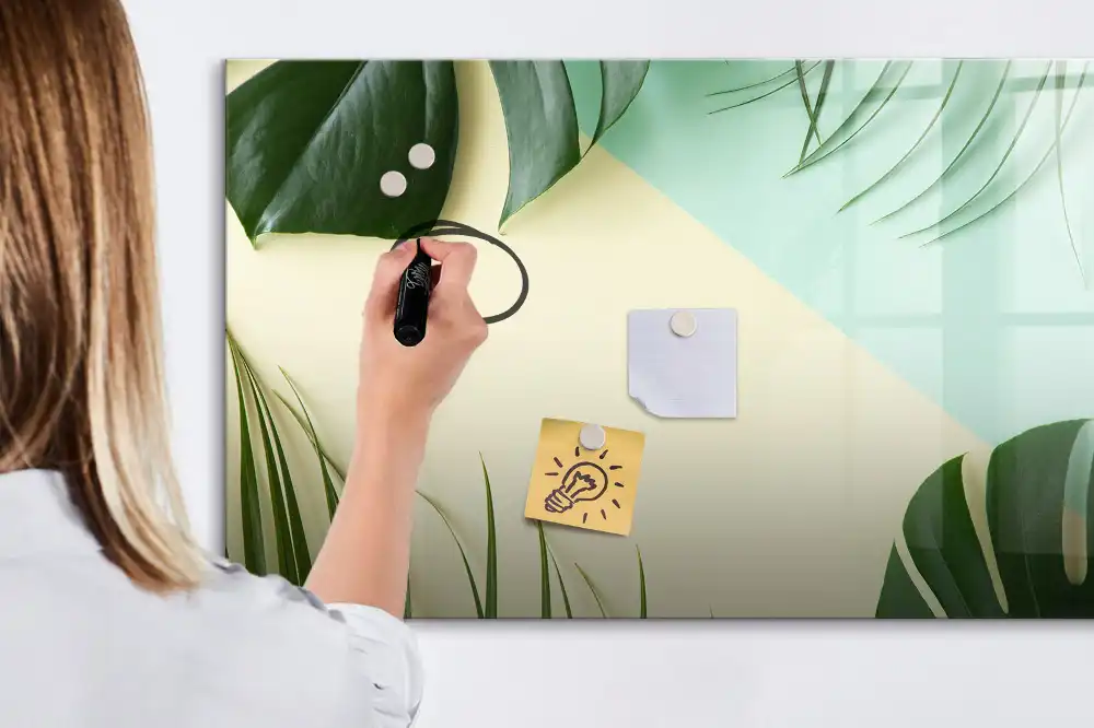 Tableau magnétique pour écriture motif monstera vert