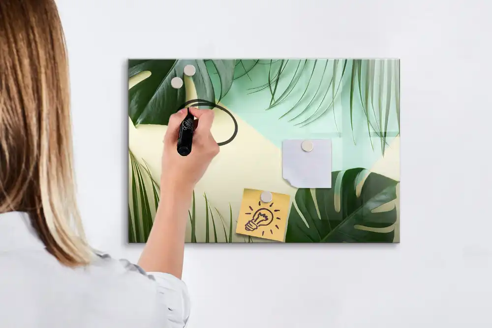 Tableau magnétique pour écriture motif monstera vert