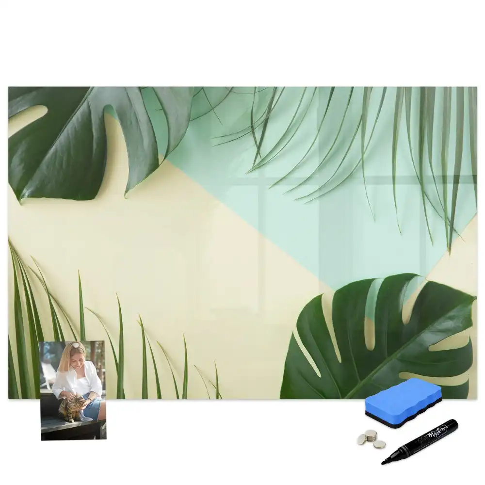 Tableau magnétique pour écriture motif monstera vert