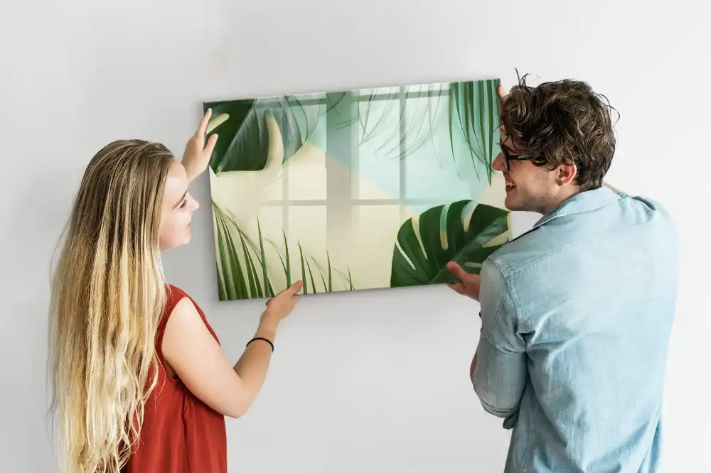 Tableau magnétique pour écriture motif monstera vert