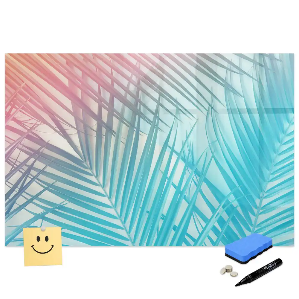 Tableau blanc magnétique effaçable à sec motif palmier exotique au soleil