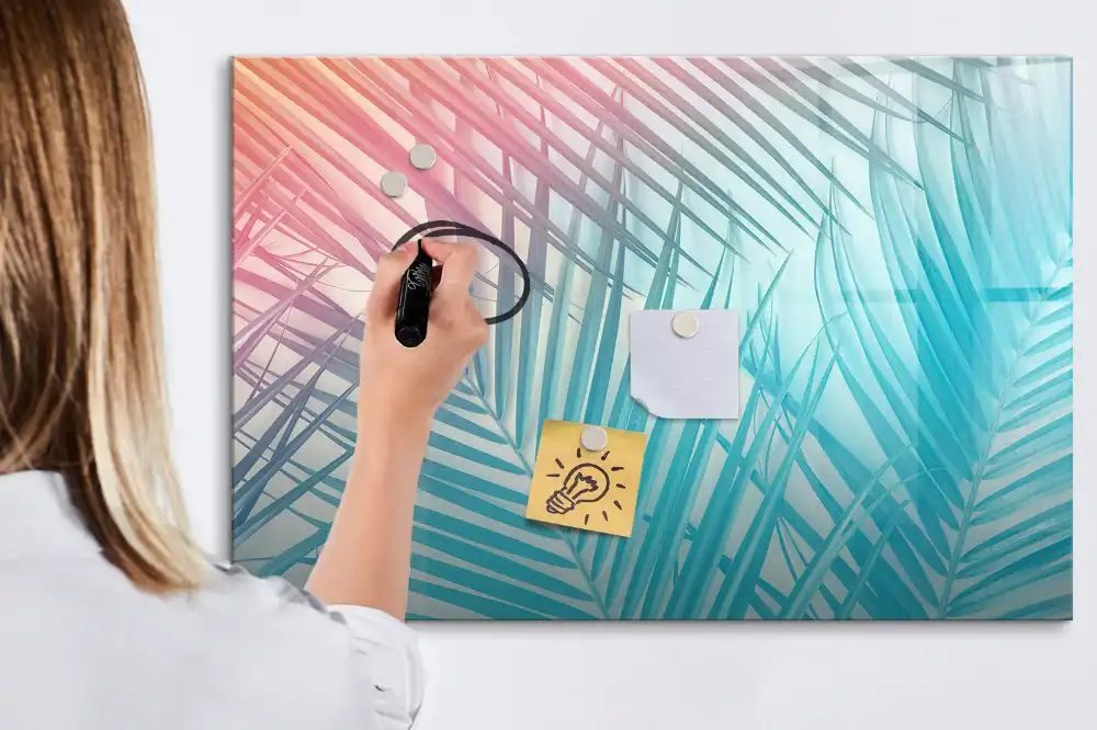 Tableau blanc magnétique effaçable à sec motif palmier exotique au soleil