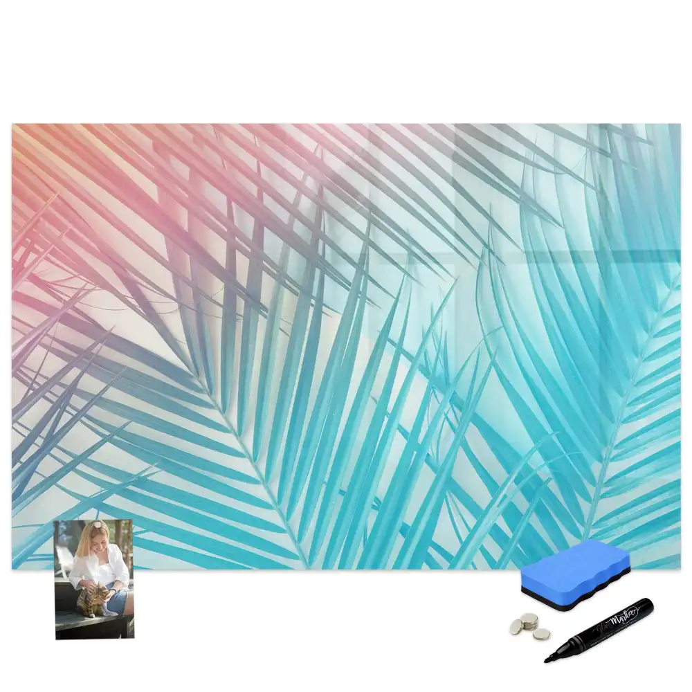 Tableau blanc magnétique effaçable à sec motif palmier exotique au soleil