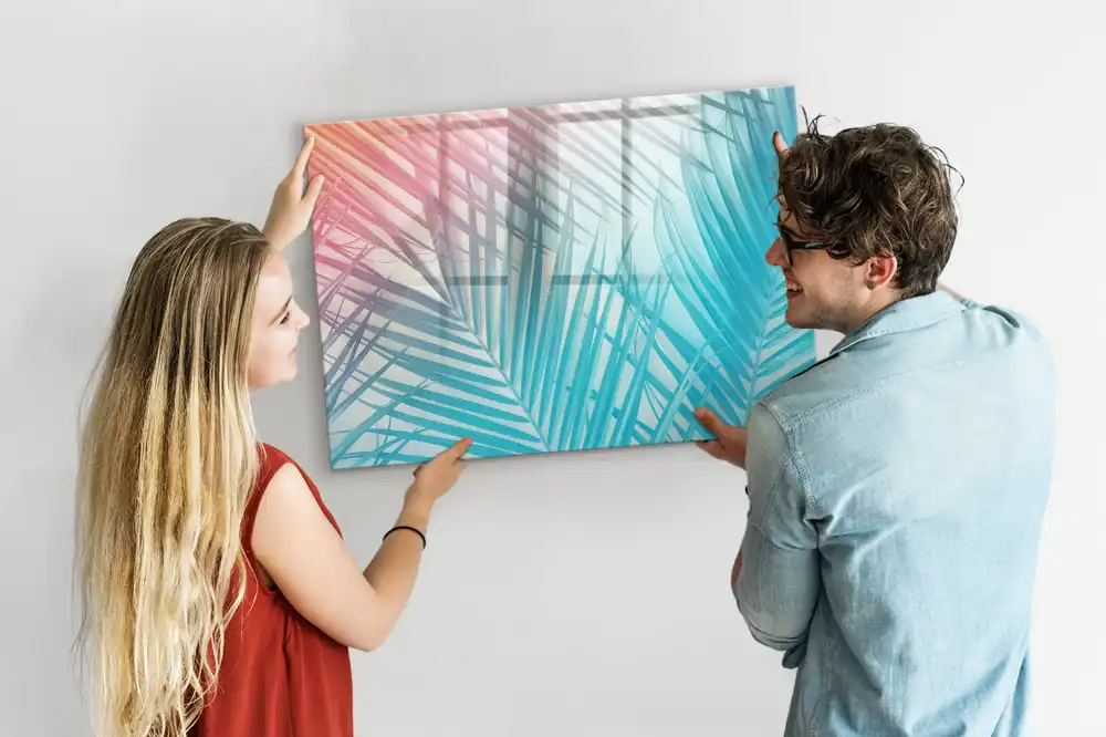 Tableau blanc magnétique effaçable à sec motif palmier exotique au soleil
