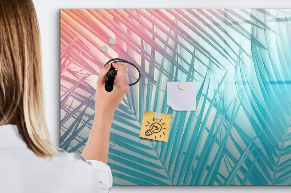Tableau blanc magnétique effaçable à sec motif palmier exotique au soleil