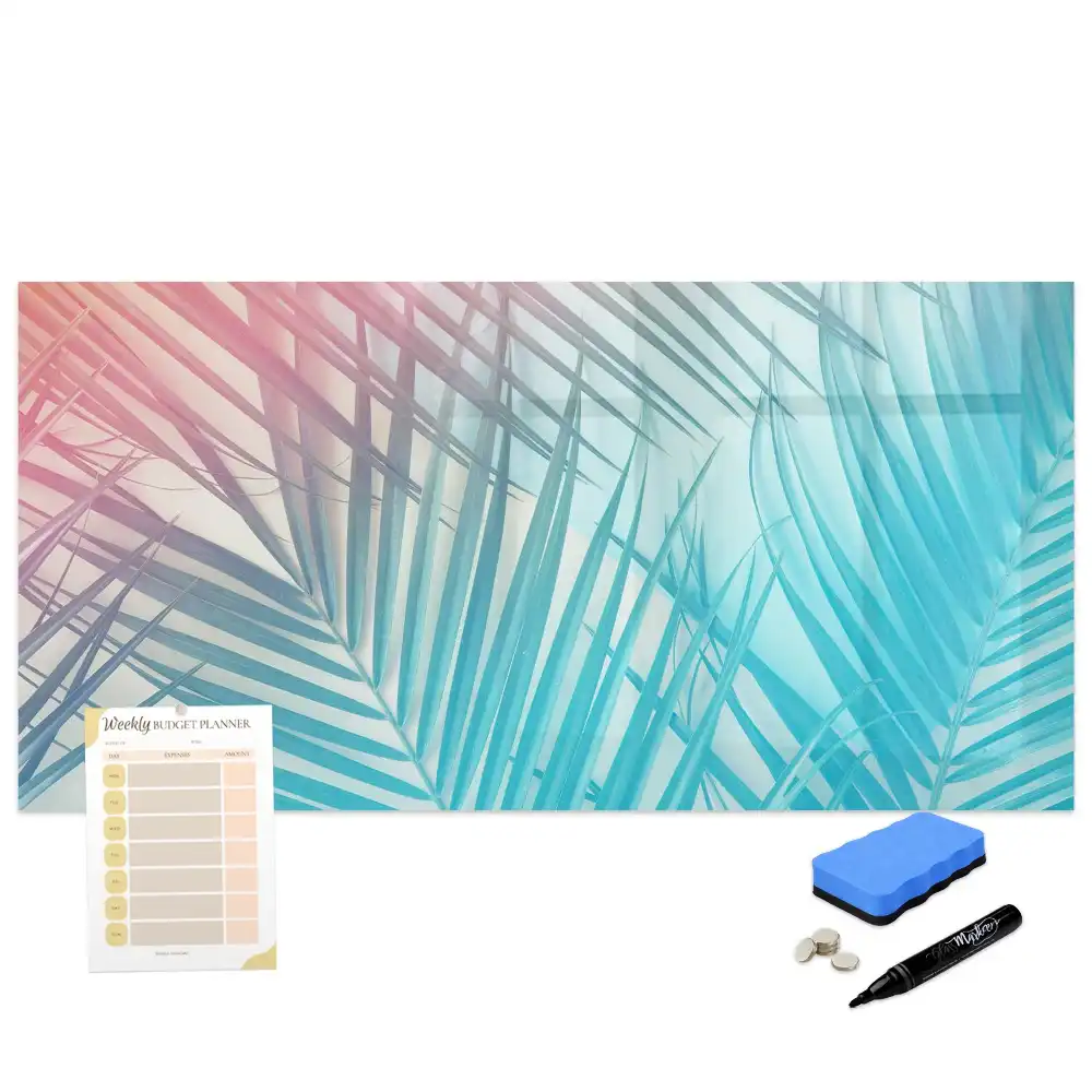 Tableau blanc magnétique effaçable à sec motif palmier exotique au soleil