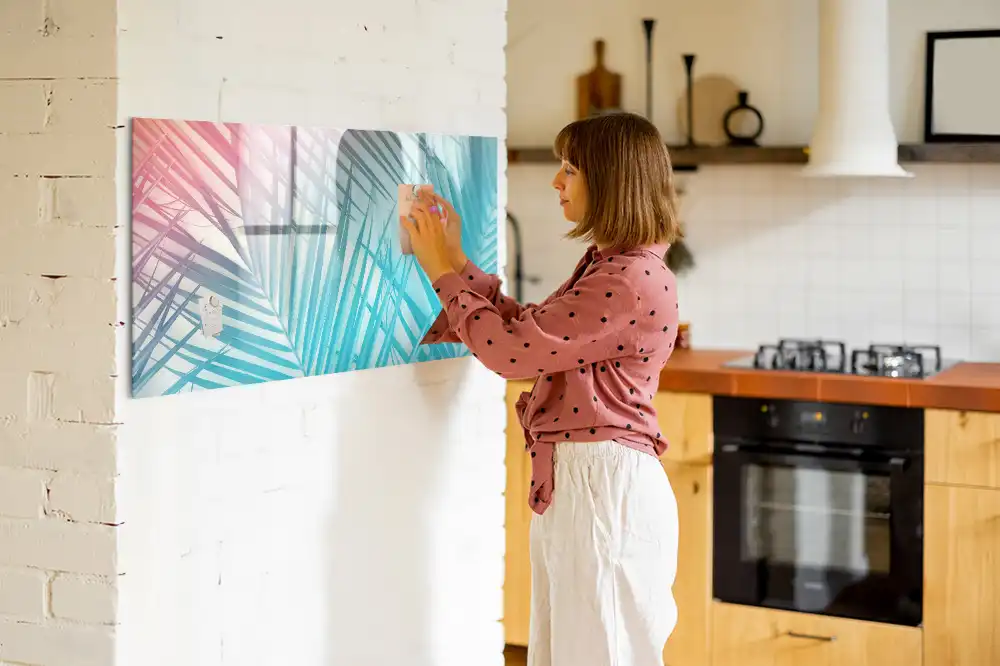 Tableau blanc magnétique effaçable à sec motif palmier exotique au soleil