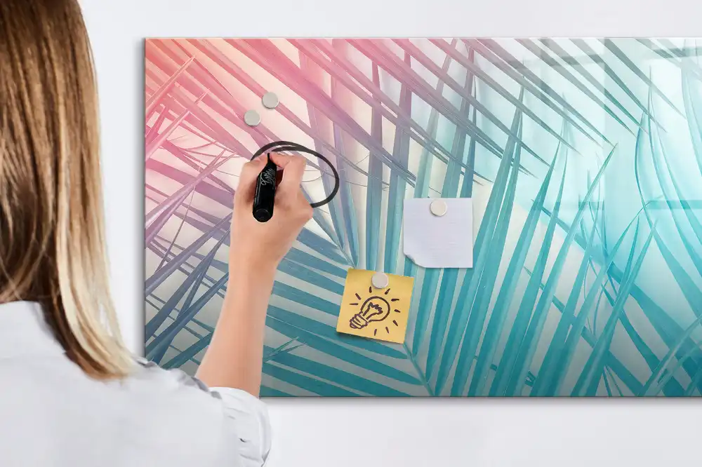 Tableau blanc magnétique effaçable à sec motif palmier exotique au soleil