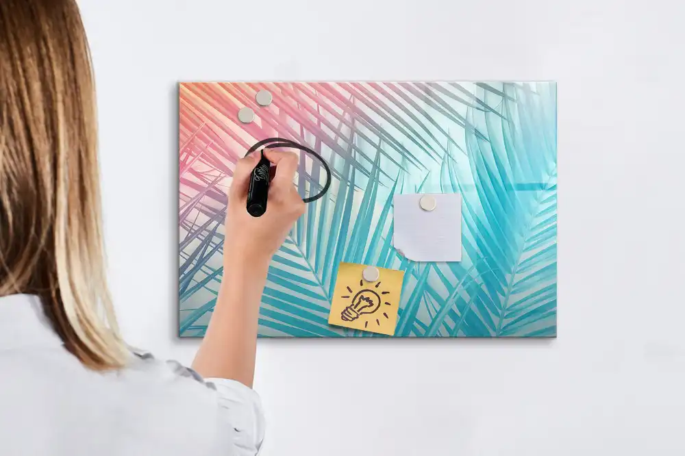 Tableau blanc magnétique effaçable à sec motif palmier exotique au soleil