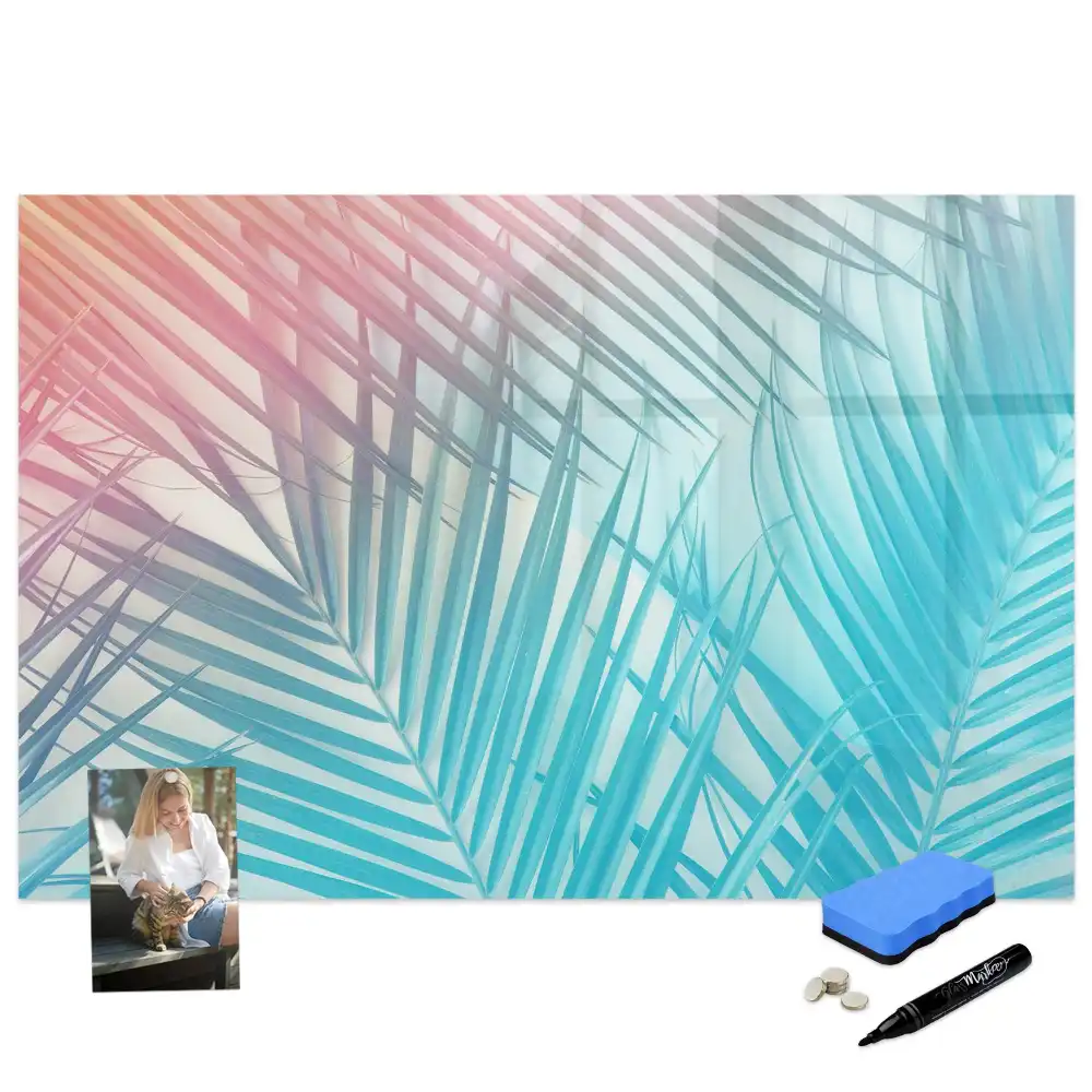 Tableau blanc magnétique effaçable à sec motif palmier exotique au soleil
