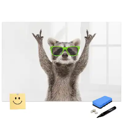 Tableau blanc magnétique effaçable à sec motif raton laveur avec lunettes