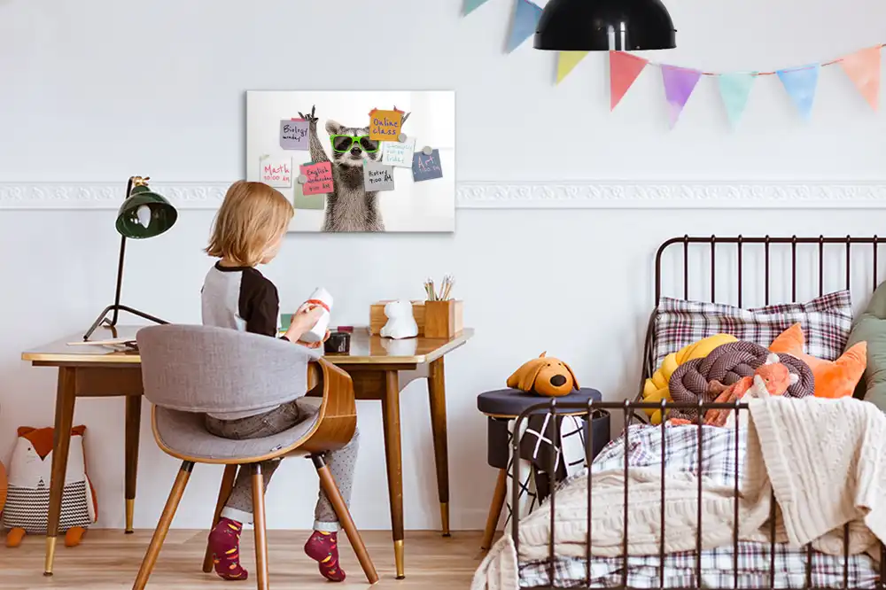 Tableau blanc magnétique effaçable à sec motif raton laveur avec lunettes