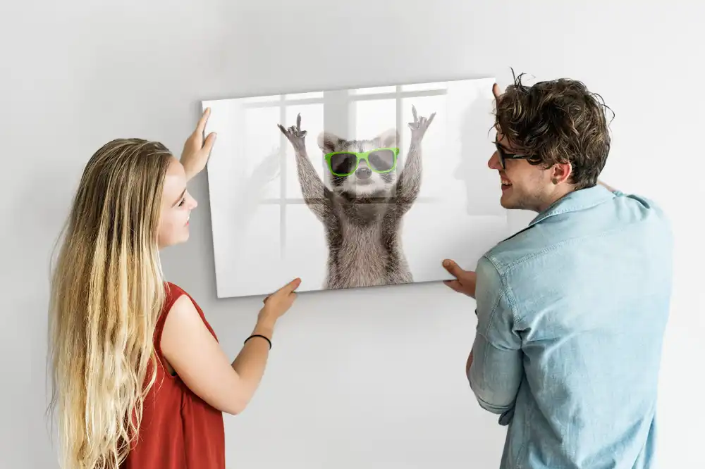 Tableau blanc magnétique effaçable à sec motif raton laveur avec lunettes